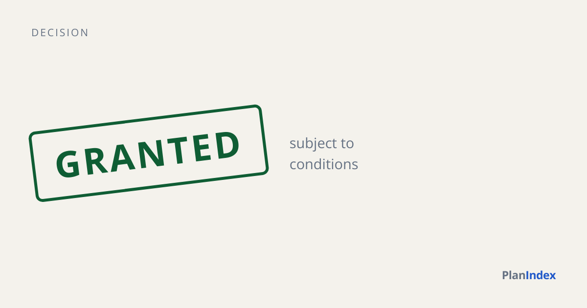 A granted decision stamp, marked subject to conditions.